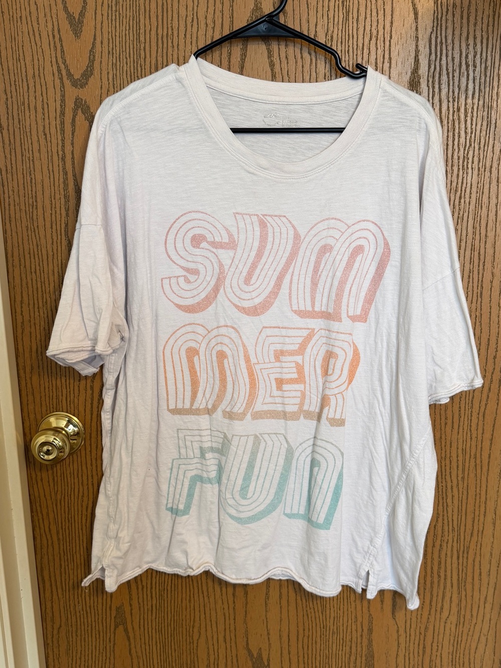 aerie White Tee with Pink, Orange and Mint Graphic - 'SUMMER FUN'
